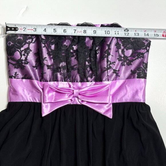 Vtg Y2K Gunne Sax Strapless Dress Bubble Hem Purple Bow Lace Prom Party Lavender - Picture 10 of 15